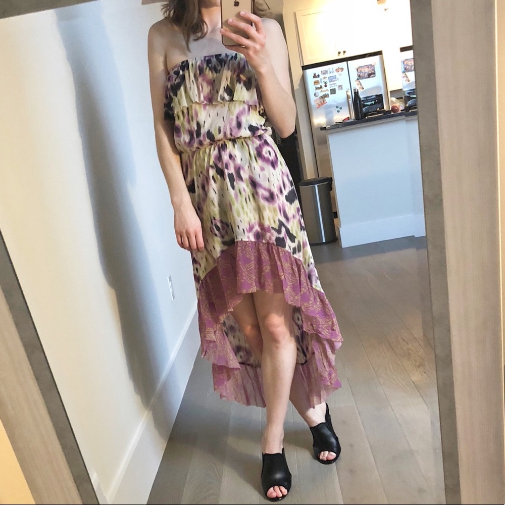Anthropologie Lilka Strapless Popover Hi-Low Printed Flowy Dress XS - Picture 4 of 6